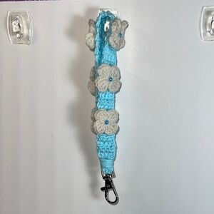 White and Blue Crochet Key and Card Holde